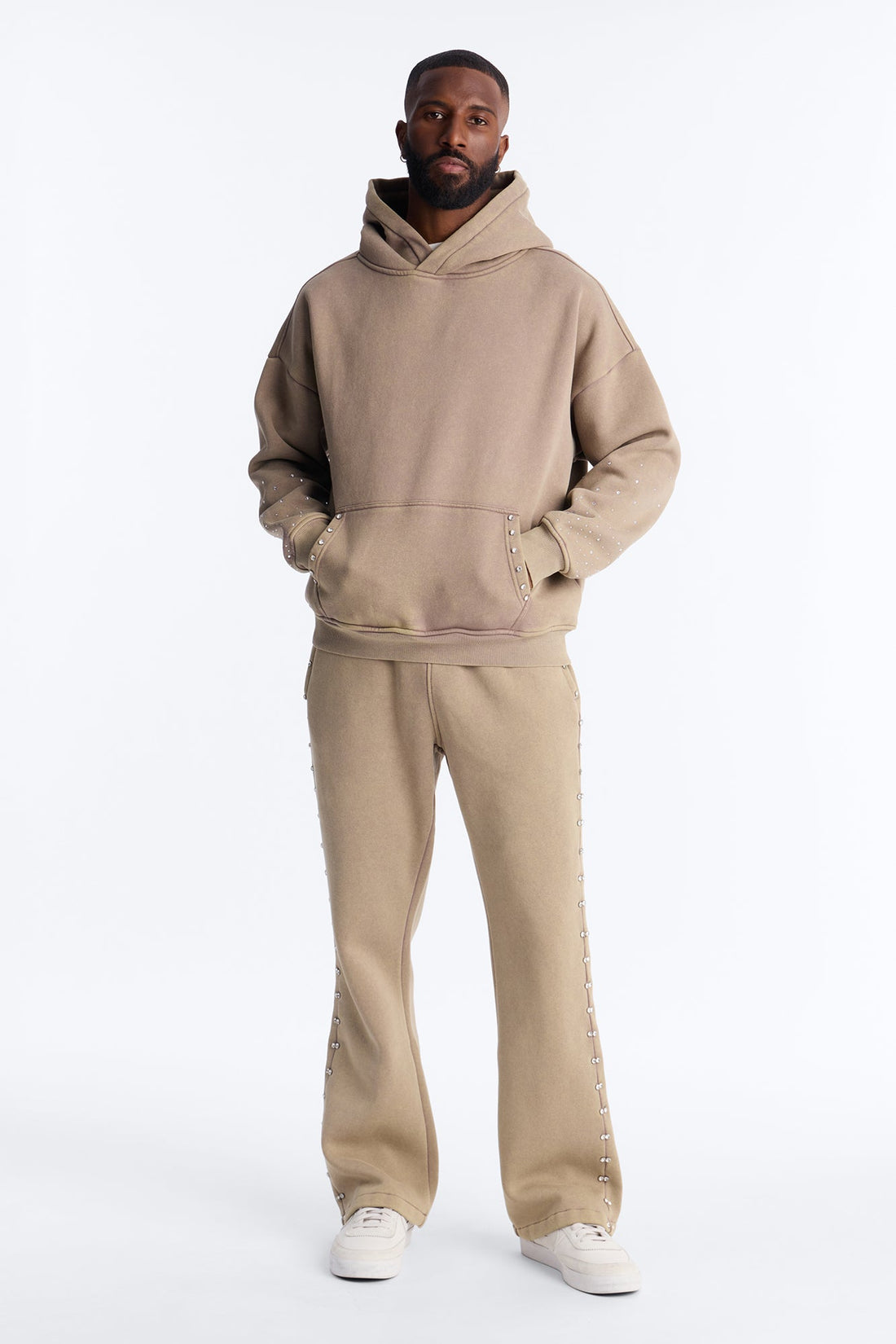 Ice Cold Rhinestones Relaxed Sweatpants - Taupe