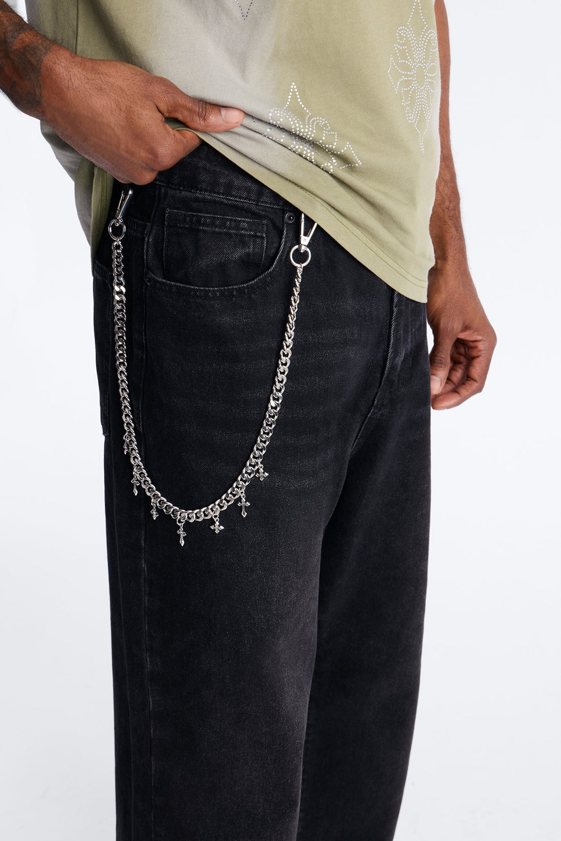 Cross Charm 12mm Pant Chain - Silver