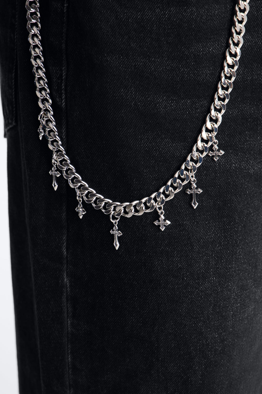 Cross Charm 12mm Pant Chain - Silver