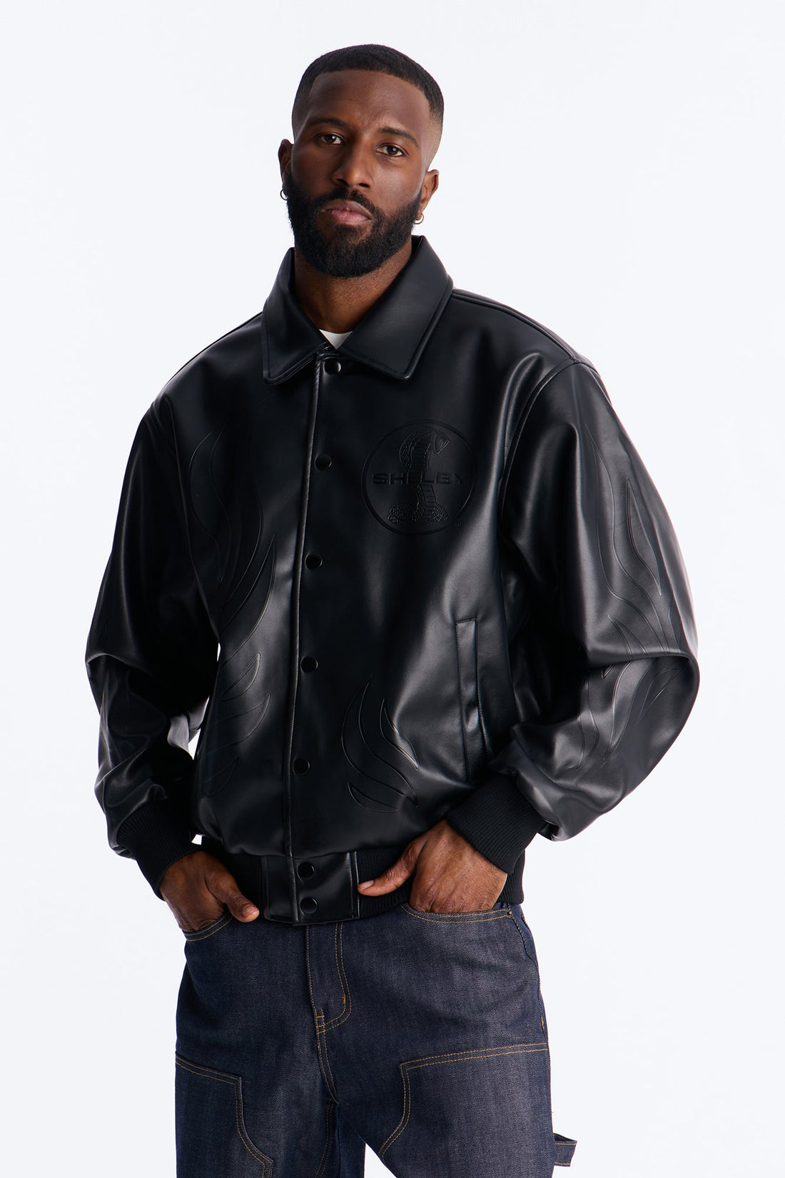 Shelby Racing Embossed Faux Leather Jacket - Black