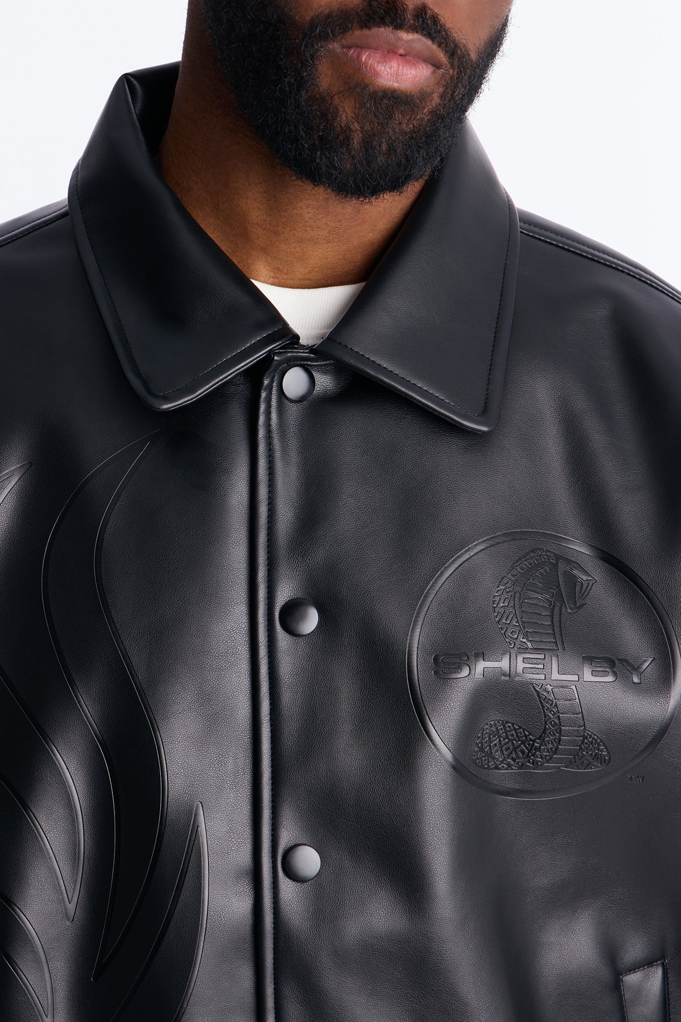 Shelby Racing Embossed Faux Leather Jacket - Black