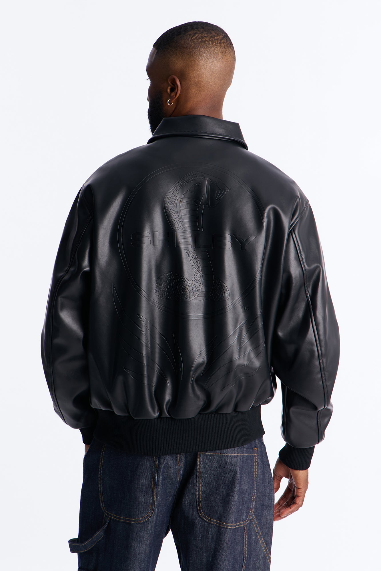 Shelby Racing Embossed Faux Leather Jacket - Black