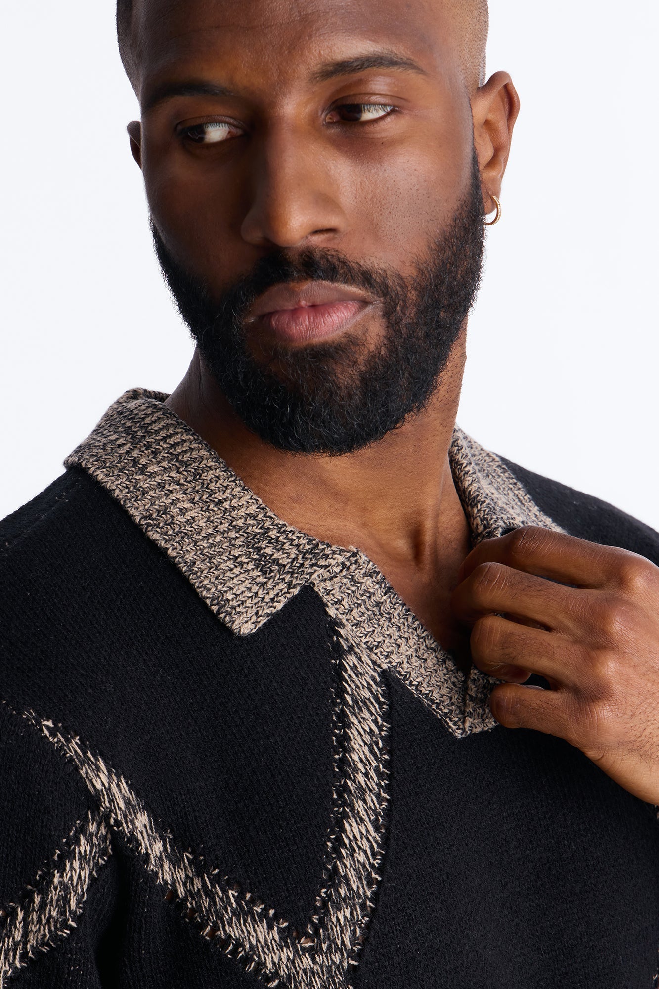 Classic Argyle Knit Polo - Black