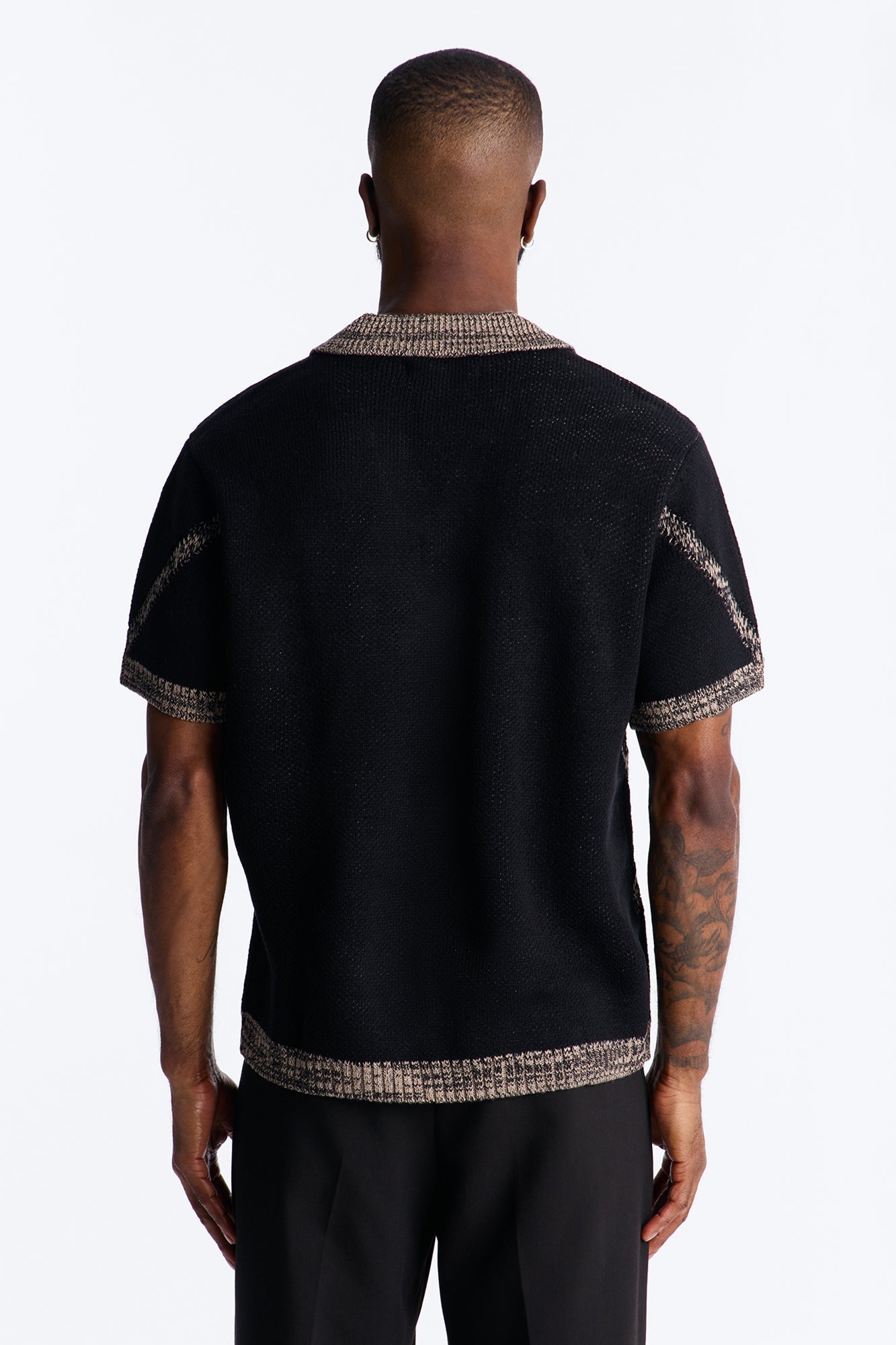 Classic Argyle Knit Polo - Black
