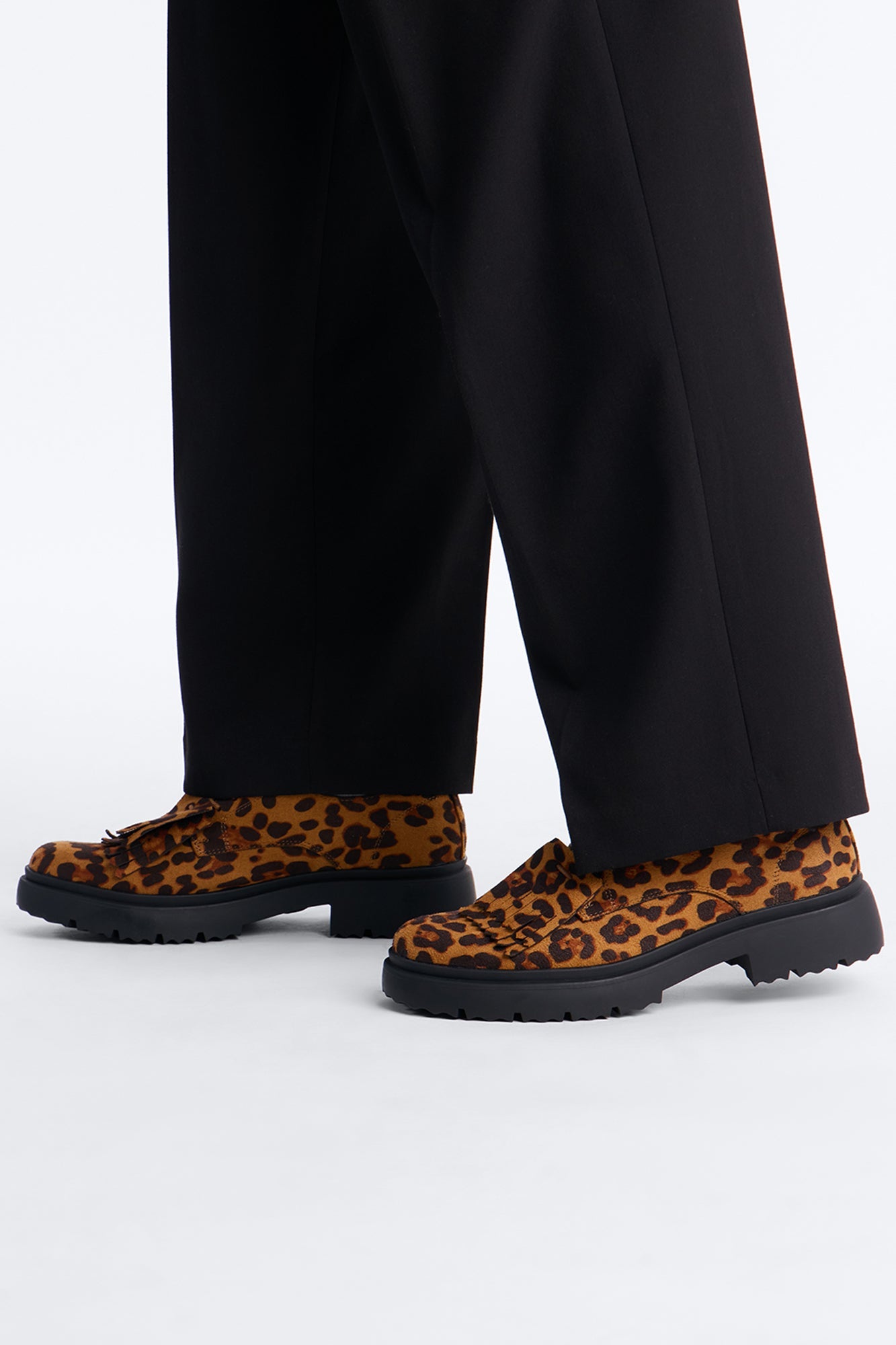 Faux Suede Leopard Chunky Lace Up Shoes - Tan/Multi