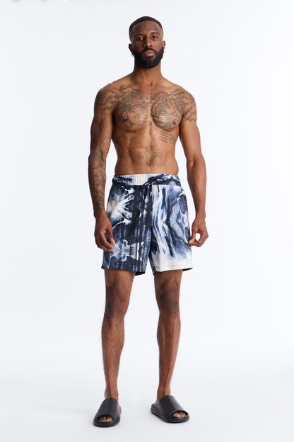 Abstract Oxide Printed Swim Trunk 7″ - Black
