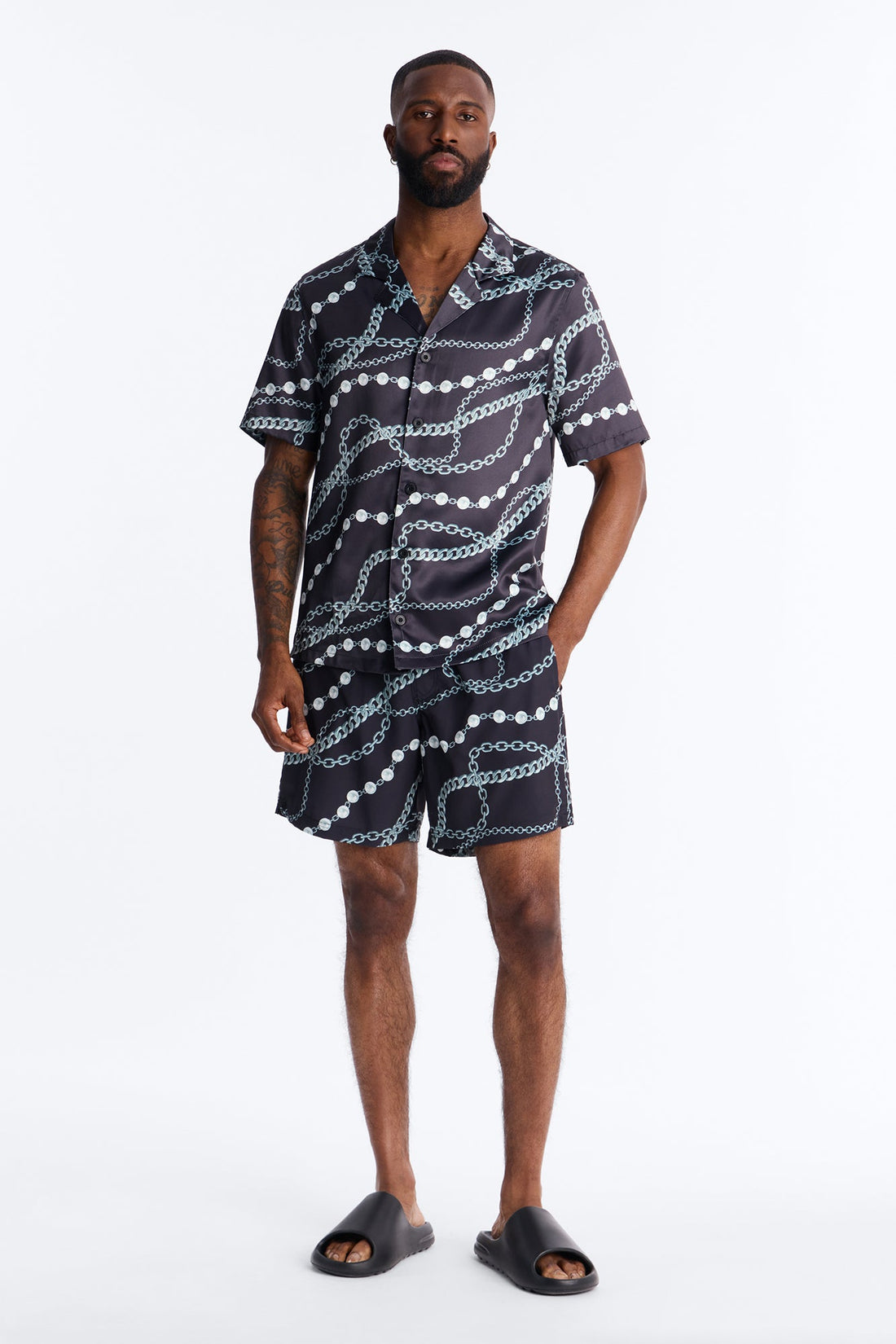 Chain Flex Printed Swim Trunk 7″ - Black