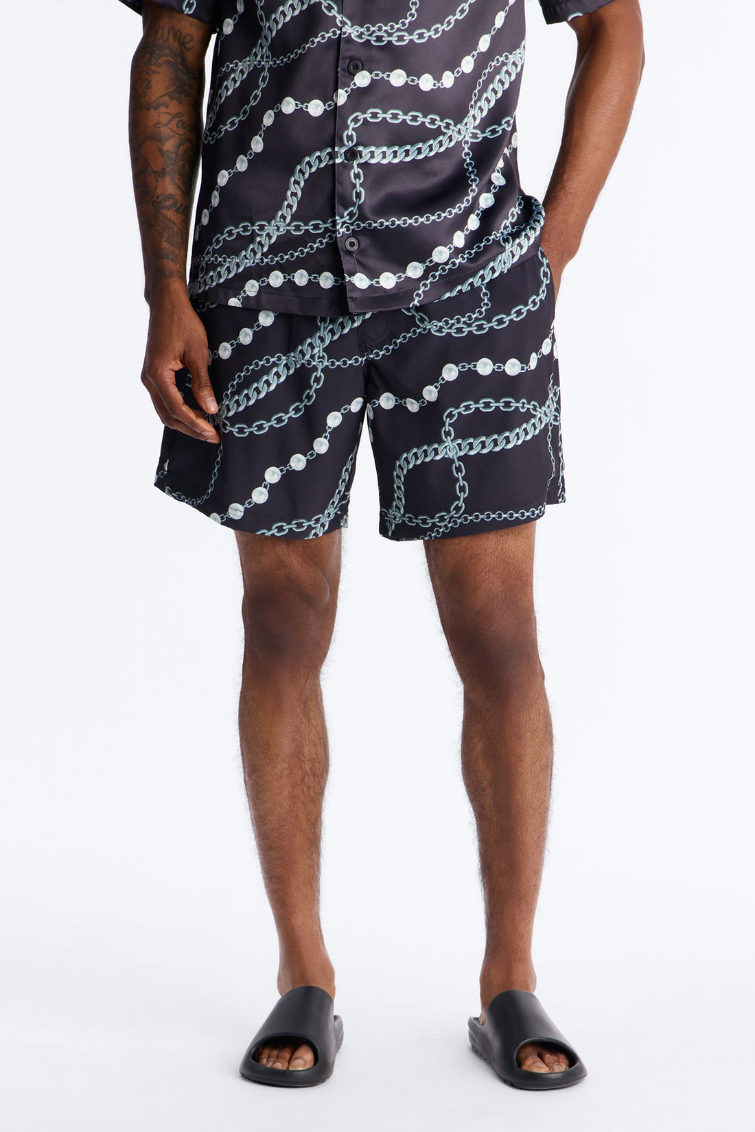 Chain Flex Printed Swim Trunk 7″ - Black