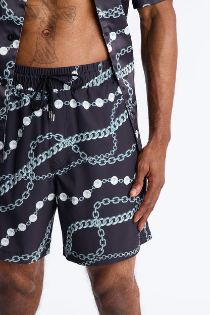 Chain Flex Printed Swim Trunk 7″ - Black