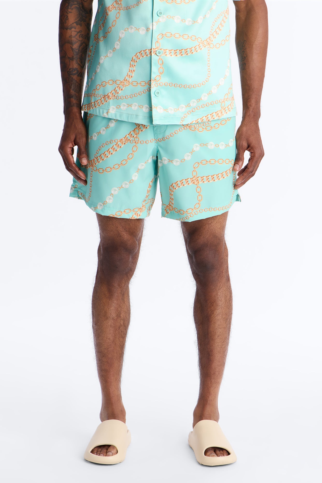 Chain Flex Printed Swim Trunk 7″ - Blue