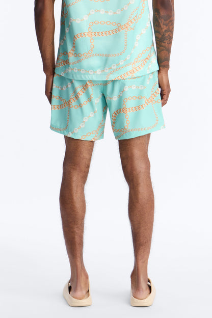 Chain Flex Printed Swim Trunk 7″ - Blue