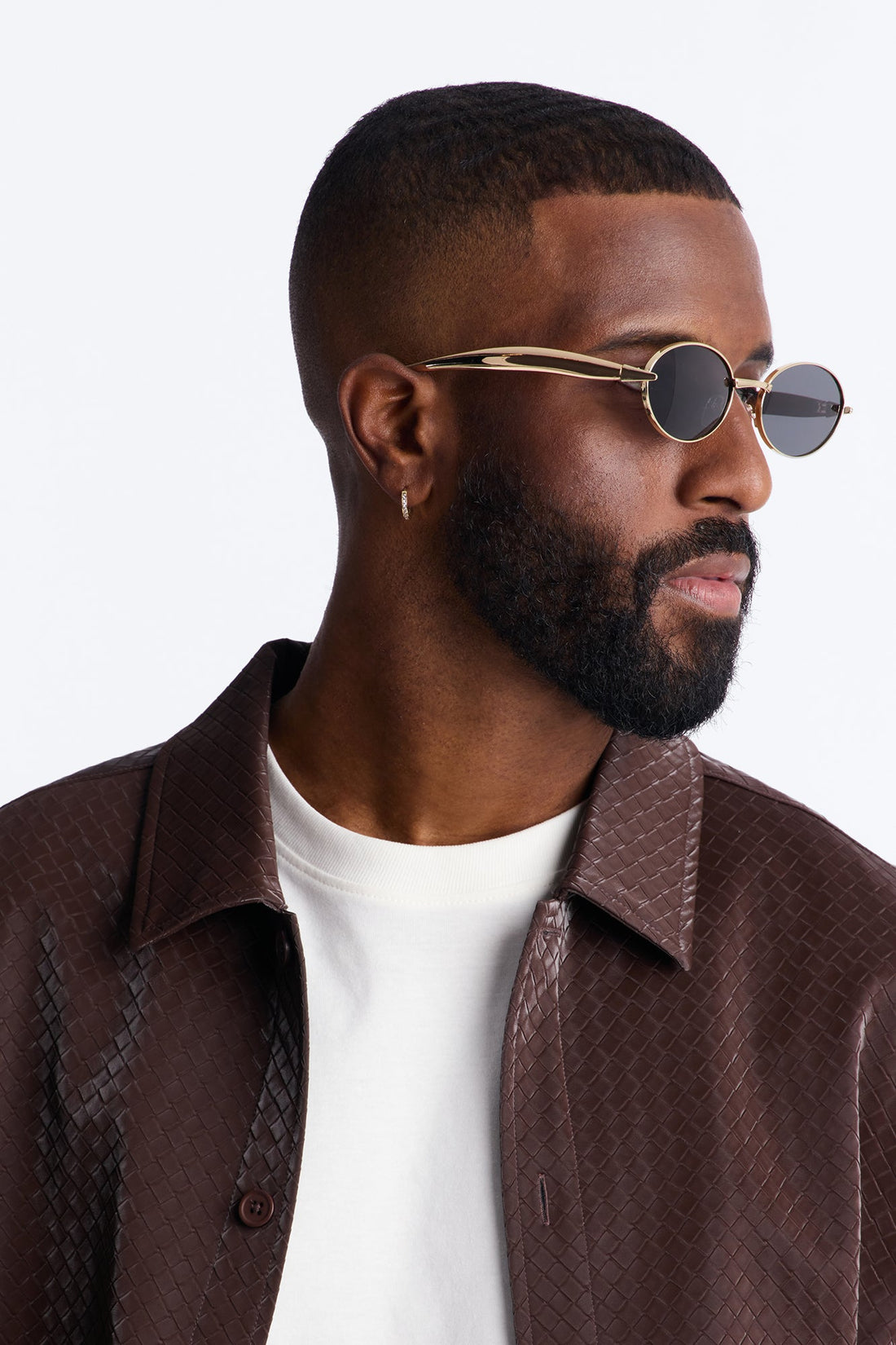 Vintage Oval Polished Metal Sunglasses - Gold