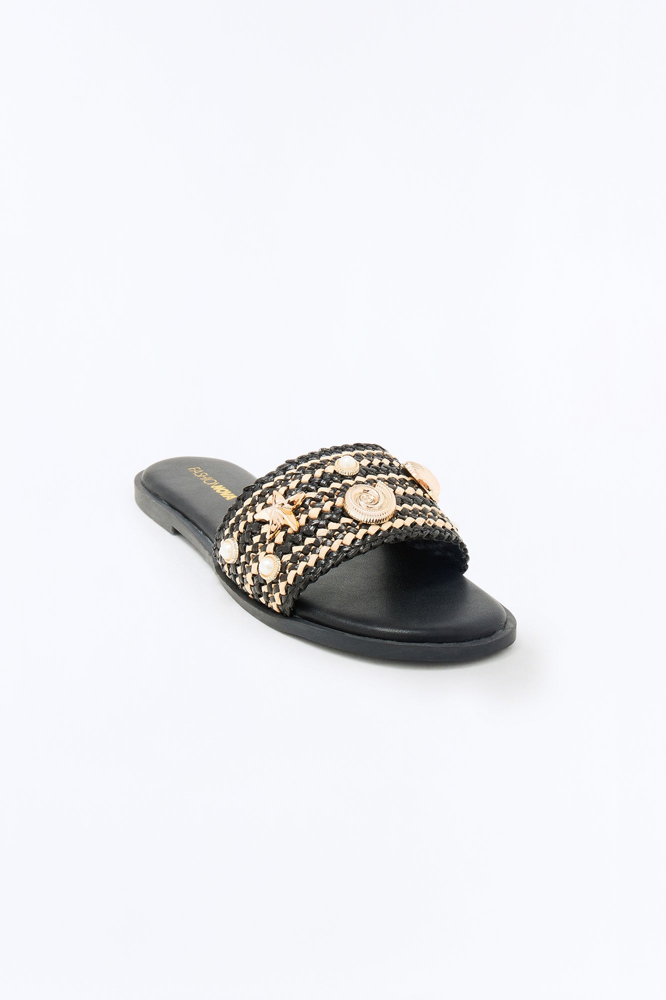 Ojai Raffia Slip On Sandals - Black