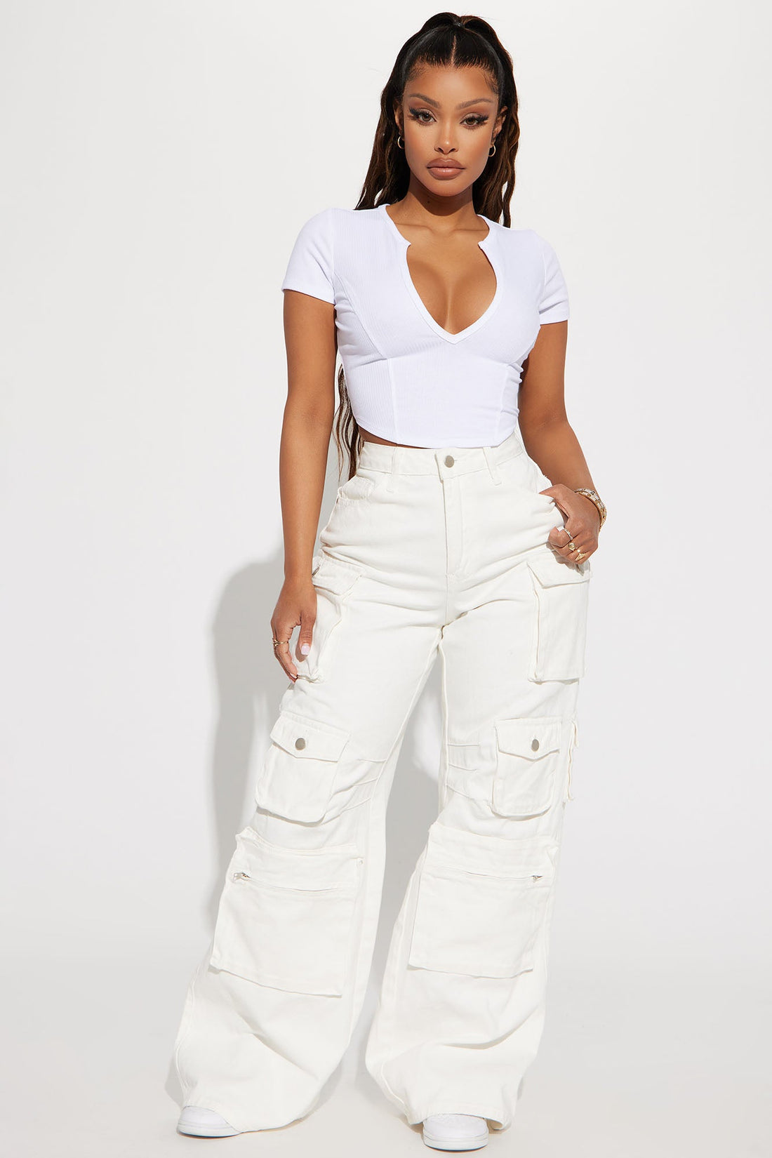 Valentina Plunge Crop Top - White