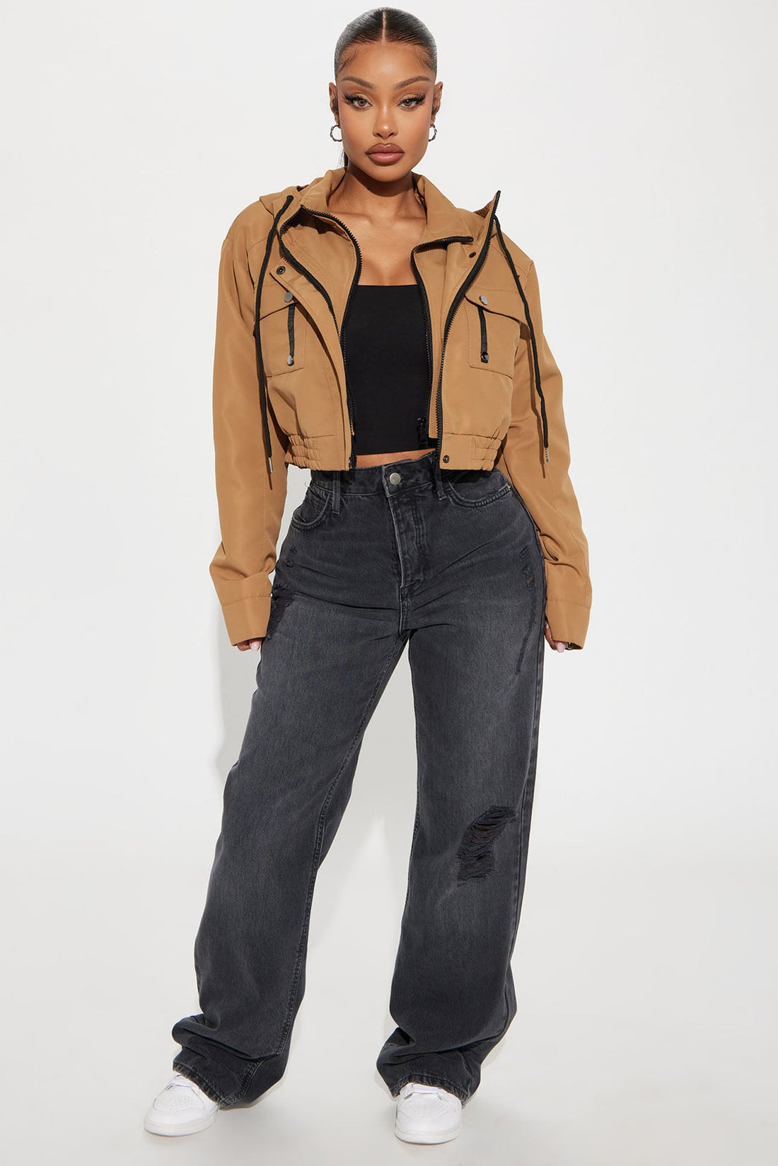 Kelsie Hooded Cropped Jacket - Khaki