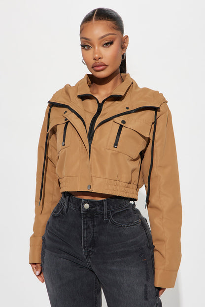 Kelsie Hooded Cropped Jacket - Khaki