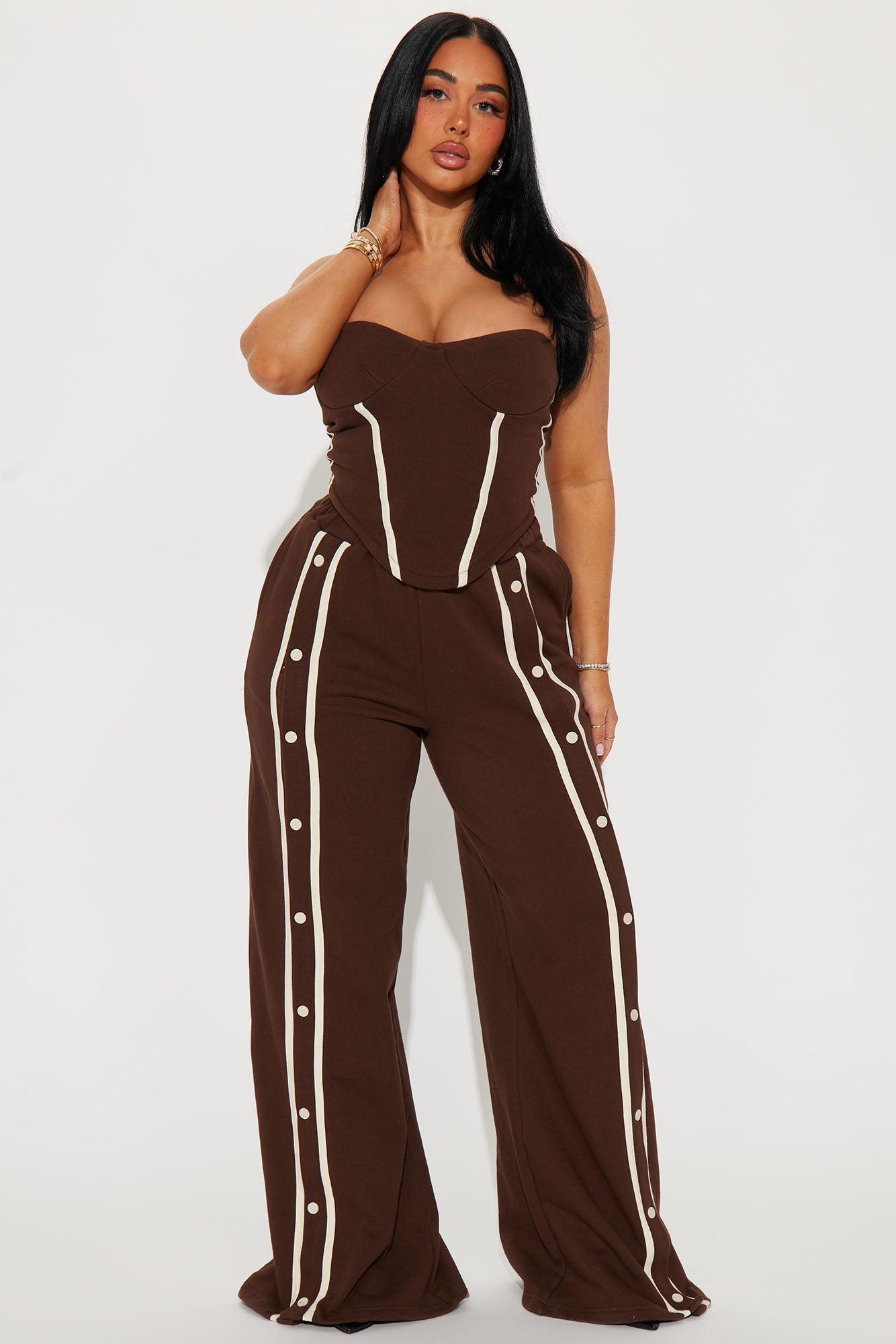 Sara Fleece Track Pant Set - Chocolate