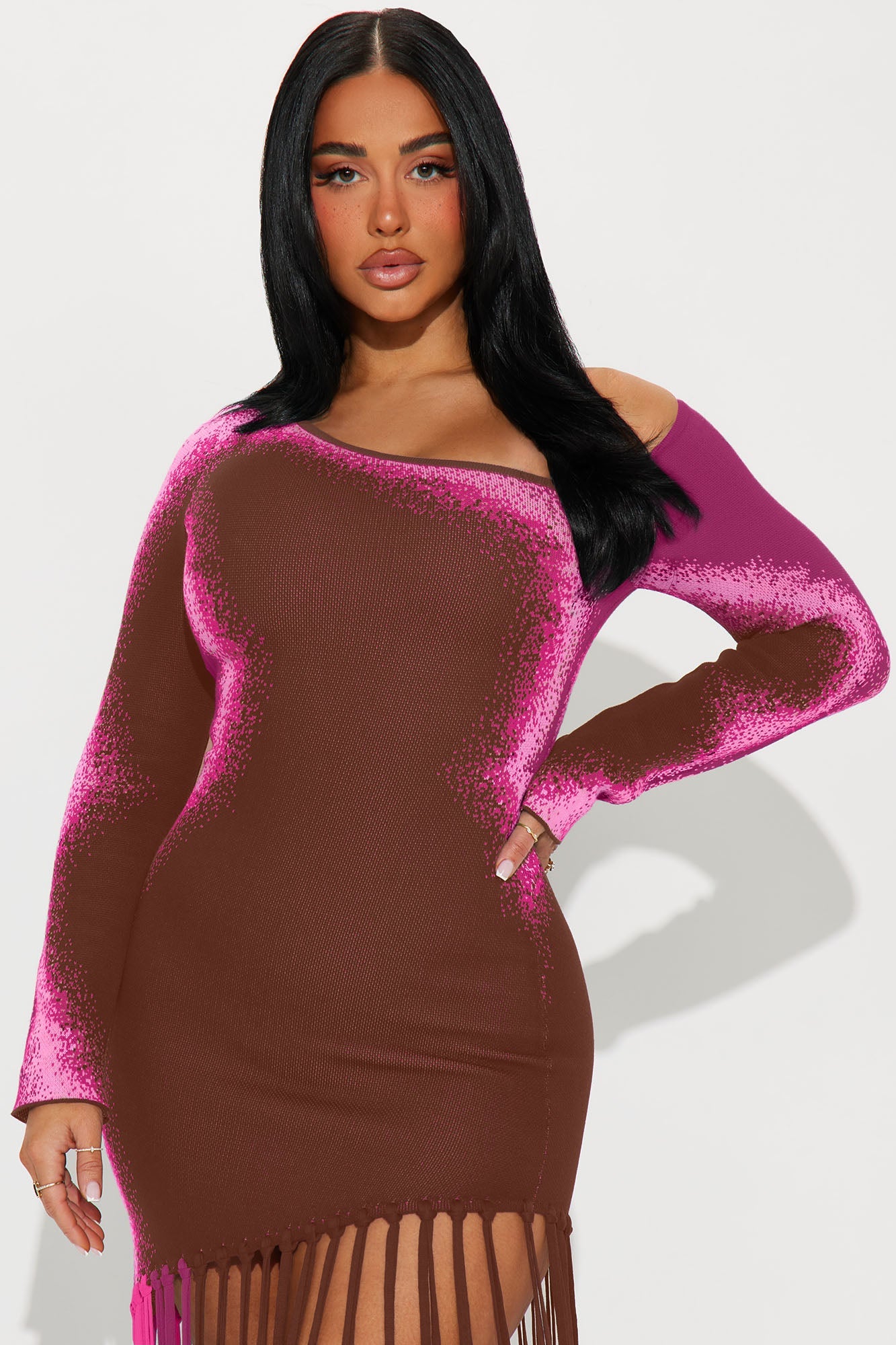 Watch Me Go Sweater Mini Dress - Brown/combo