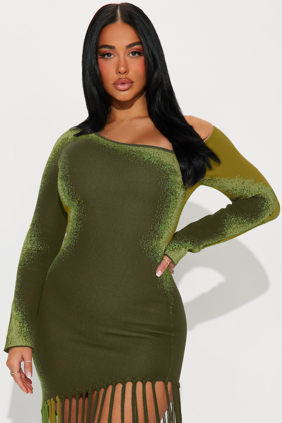 Watch Me Go Sweater Mini Dress - Olive/combo
