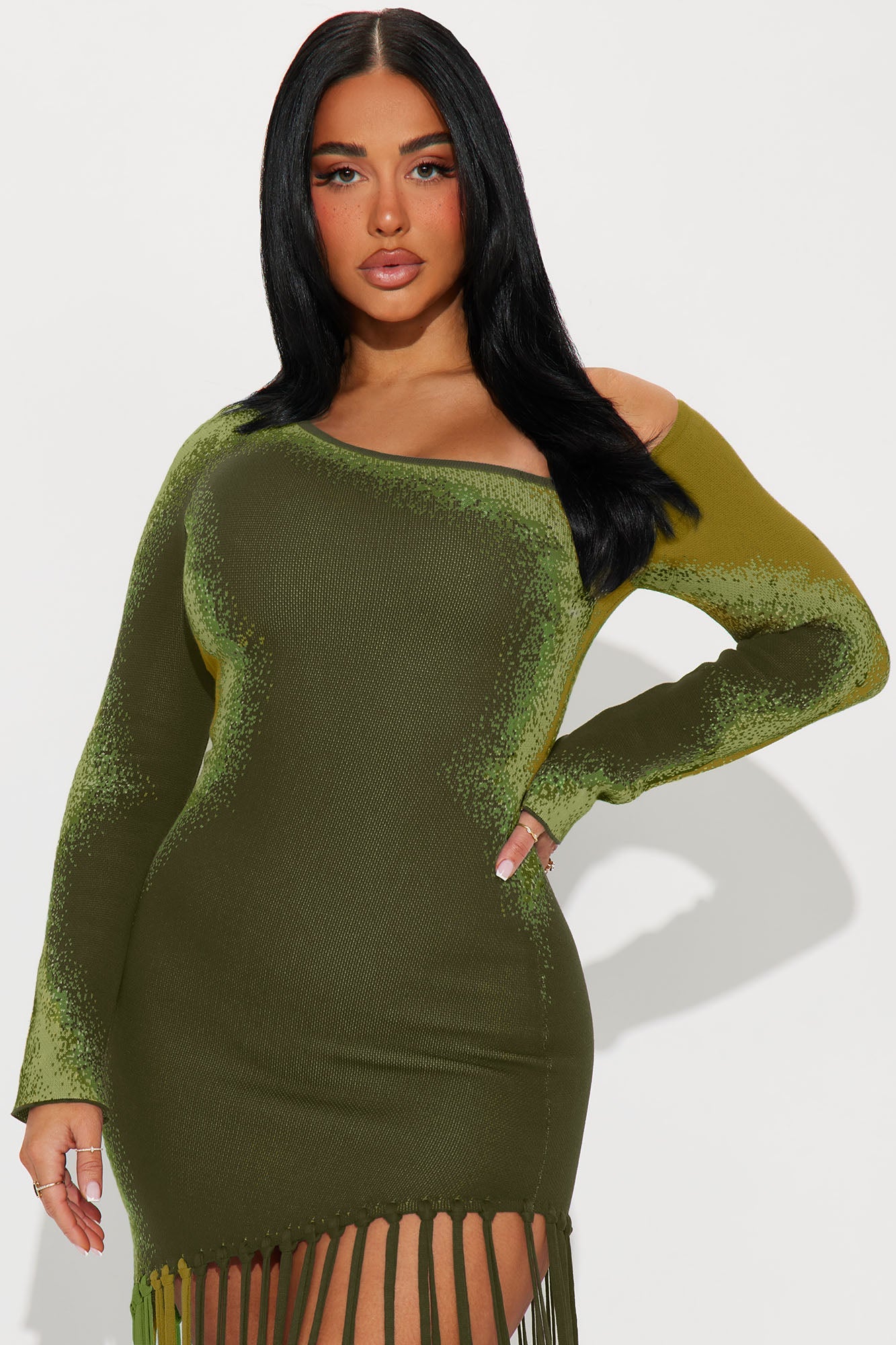 Watch Me Go Sweater Mini Dress - Olive/combo