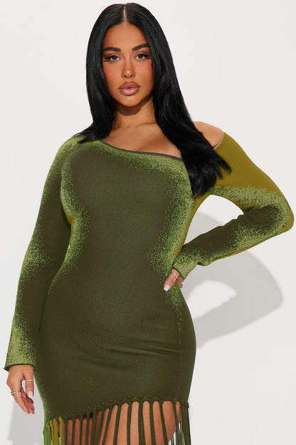 Watch Me Go Sweater Mini Dress - Olive/combo