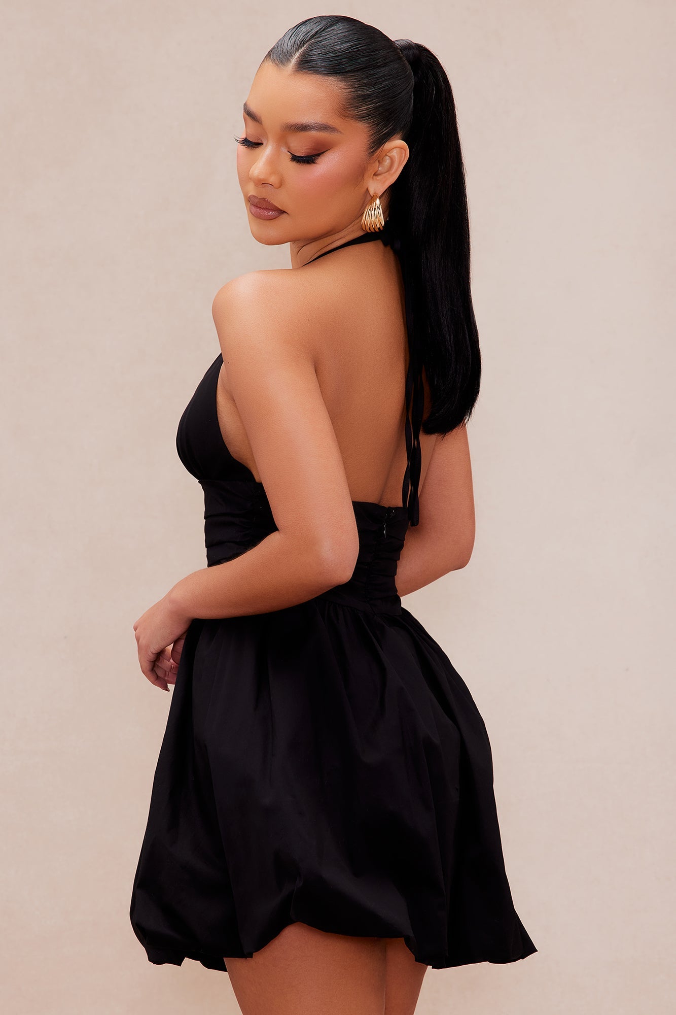 Peyton Poplin Bubble Mini Dress - Black