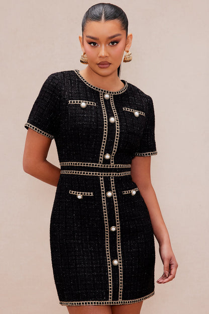 Genesis Tweed Mini Dress - Black/combo