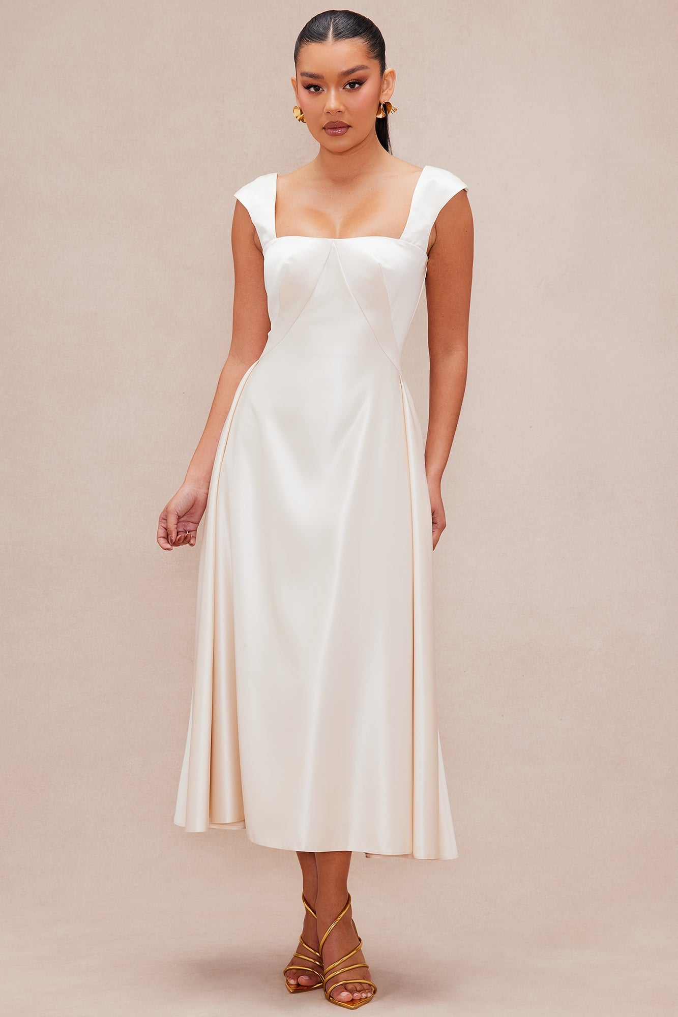 Darling Satin Midi Dress - Cream