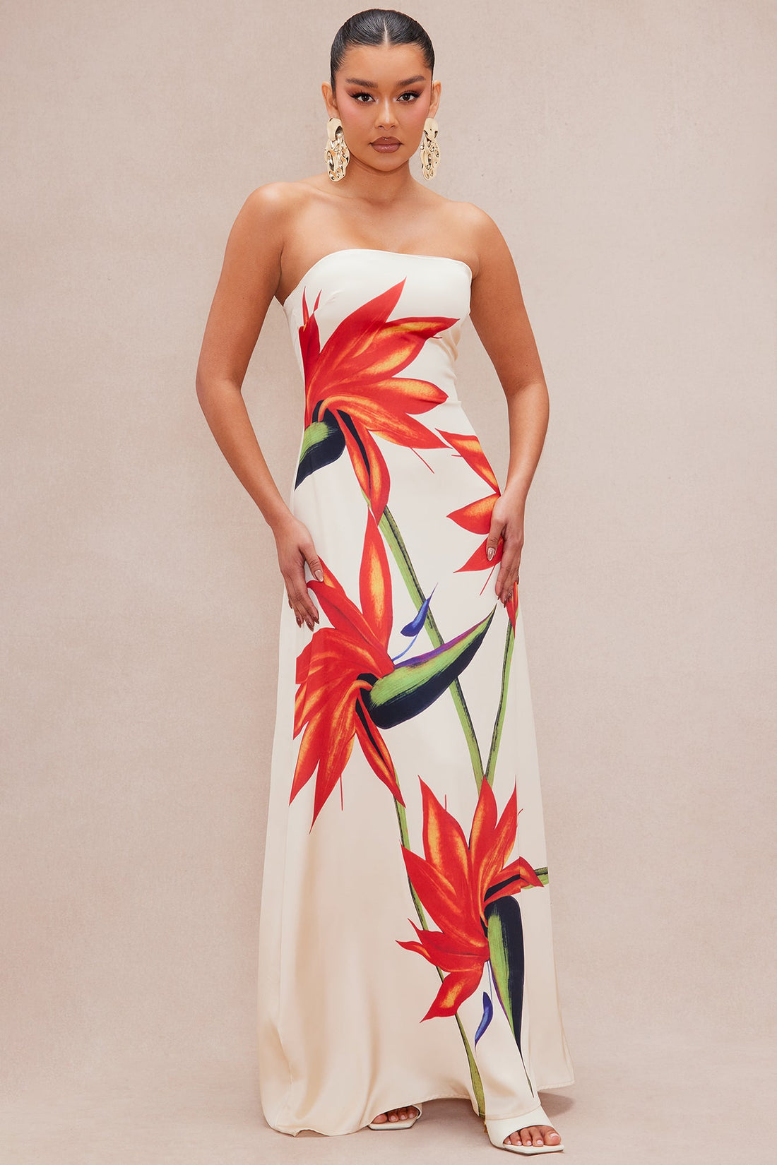 Althea Satin Maxi Dress - Nude/combo
