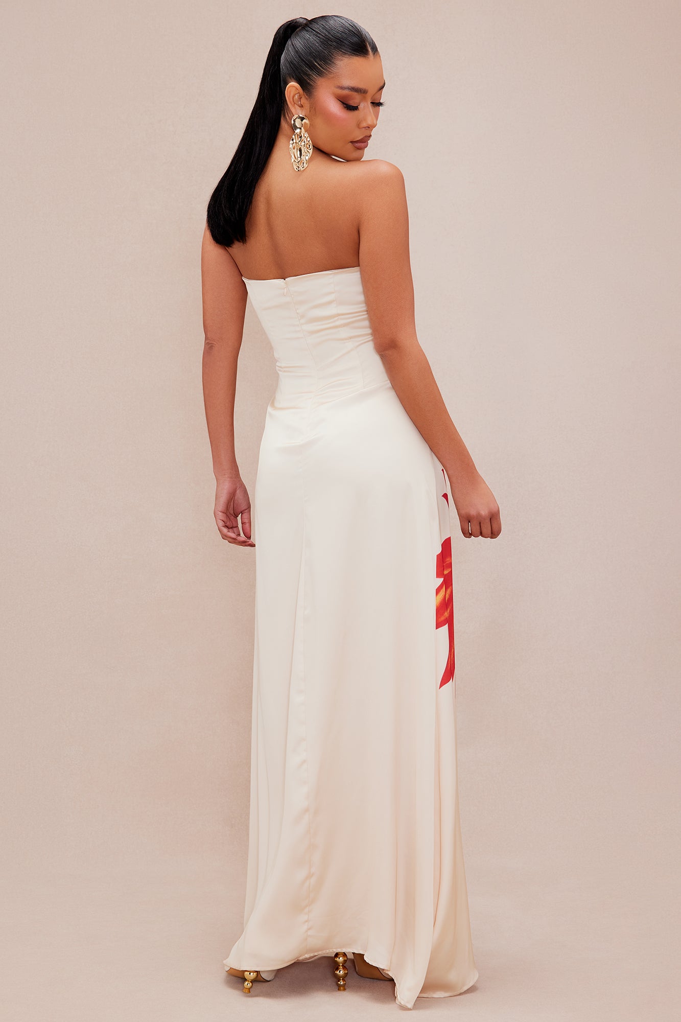Althea Satin Maxi Dress - Nude/combo