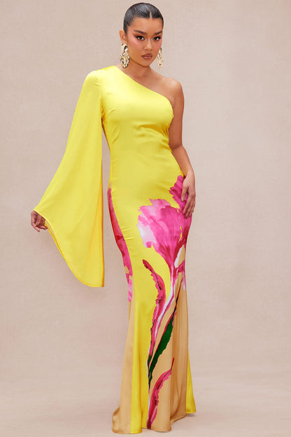 Golden Hour Satin Maxi Dress - Yellow/combo