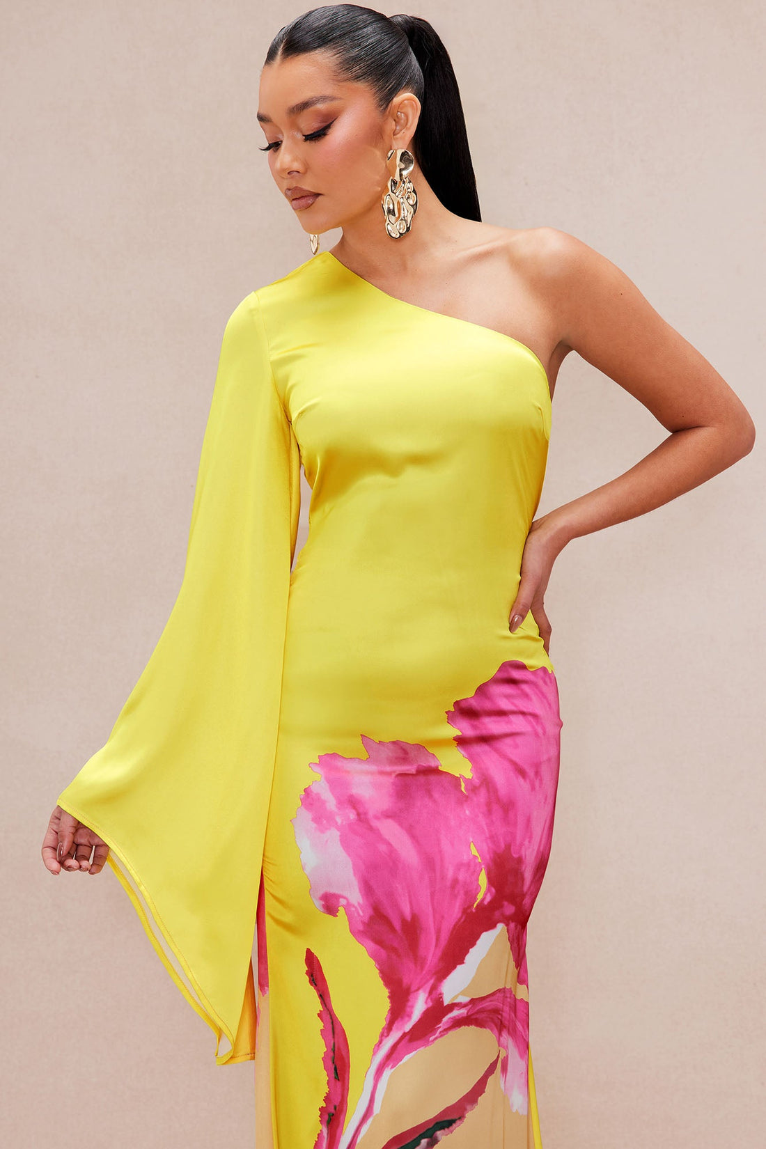 Golden Hour Satin Maxi Dress - Yellow/combo