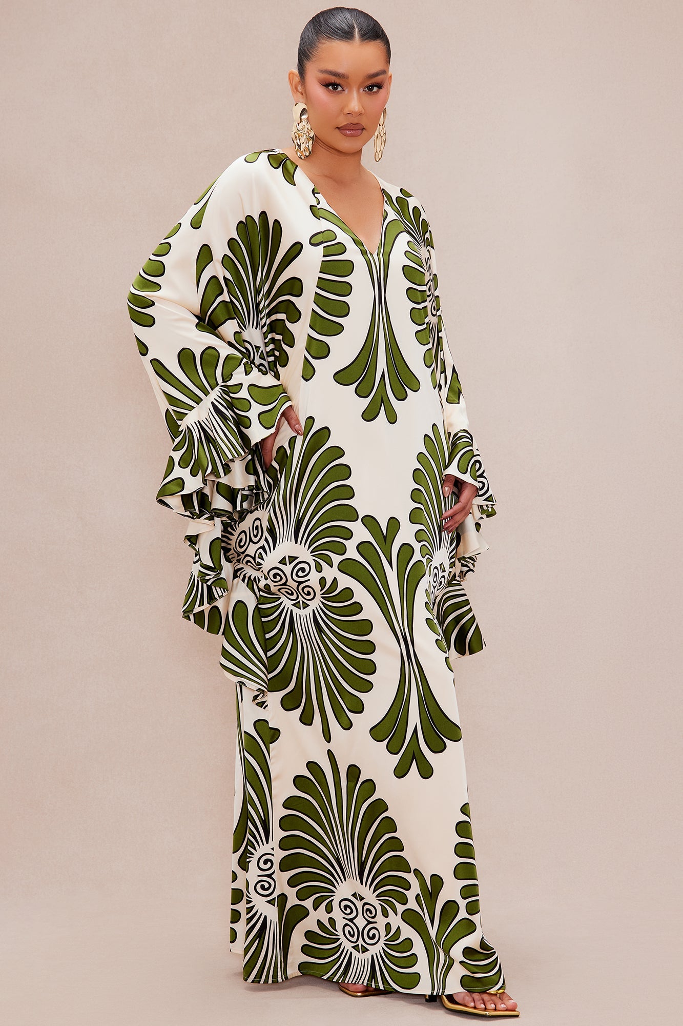 All Inclusive Satin Kaftan Dress - Cream/combo