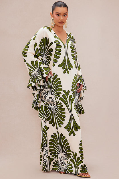 All Inclusive Satin Kaftan Dress - Cream/combo