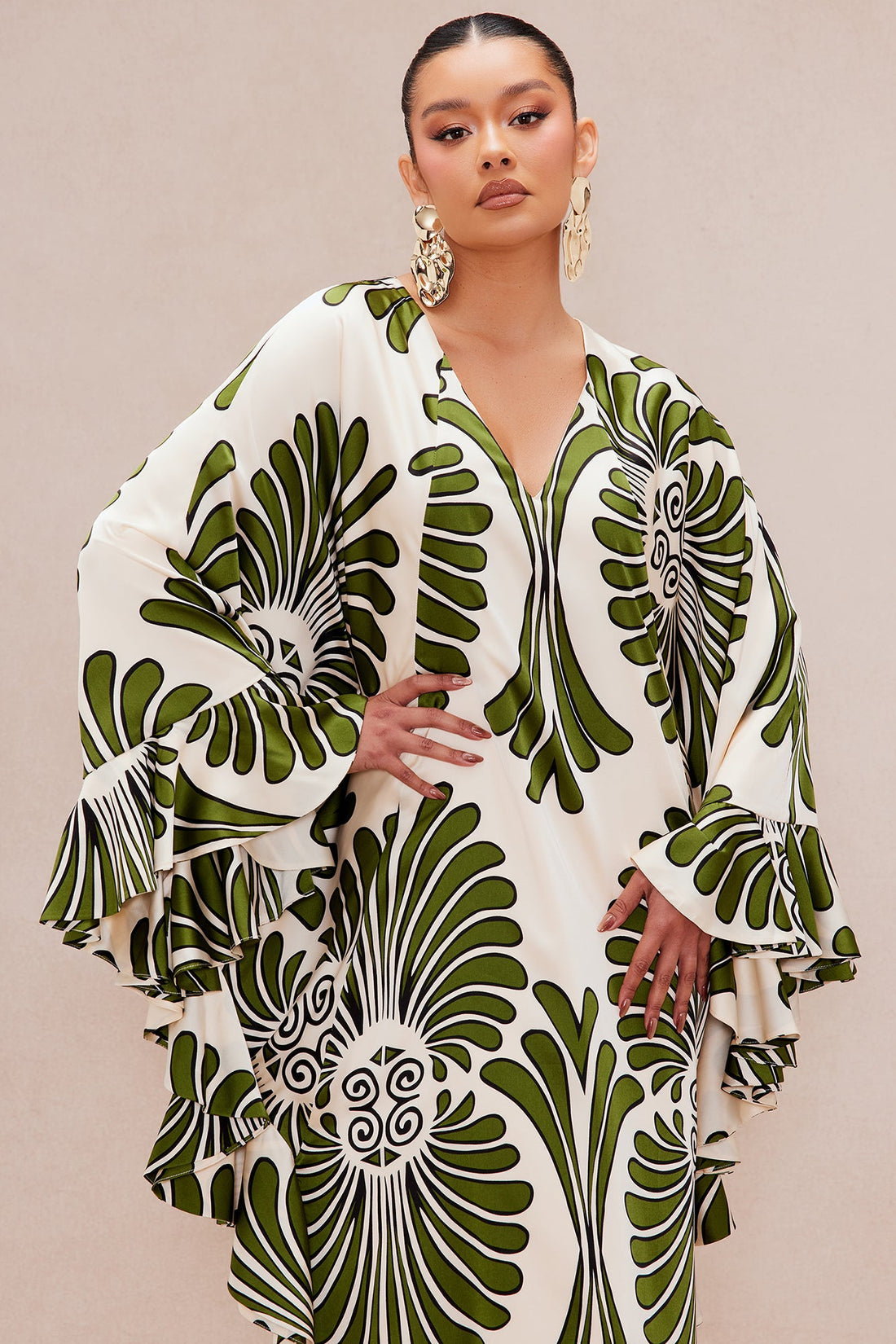 All Inclusive Satin Kaftan Dress - Cream/combo