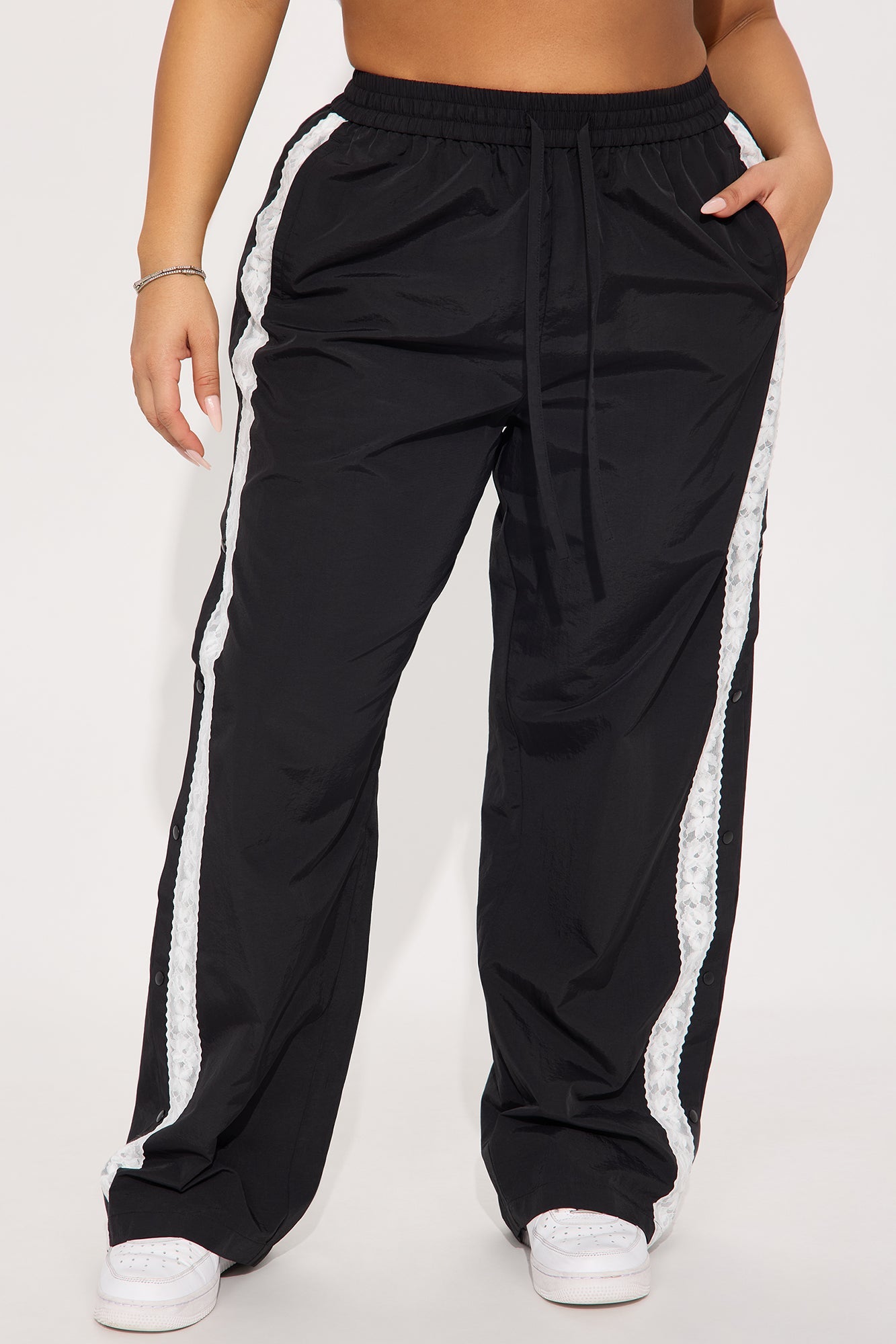 Talia Snap Button Windbreaker Track Pant - Black