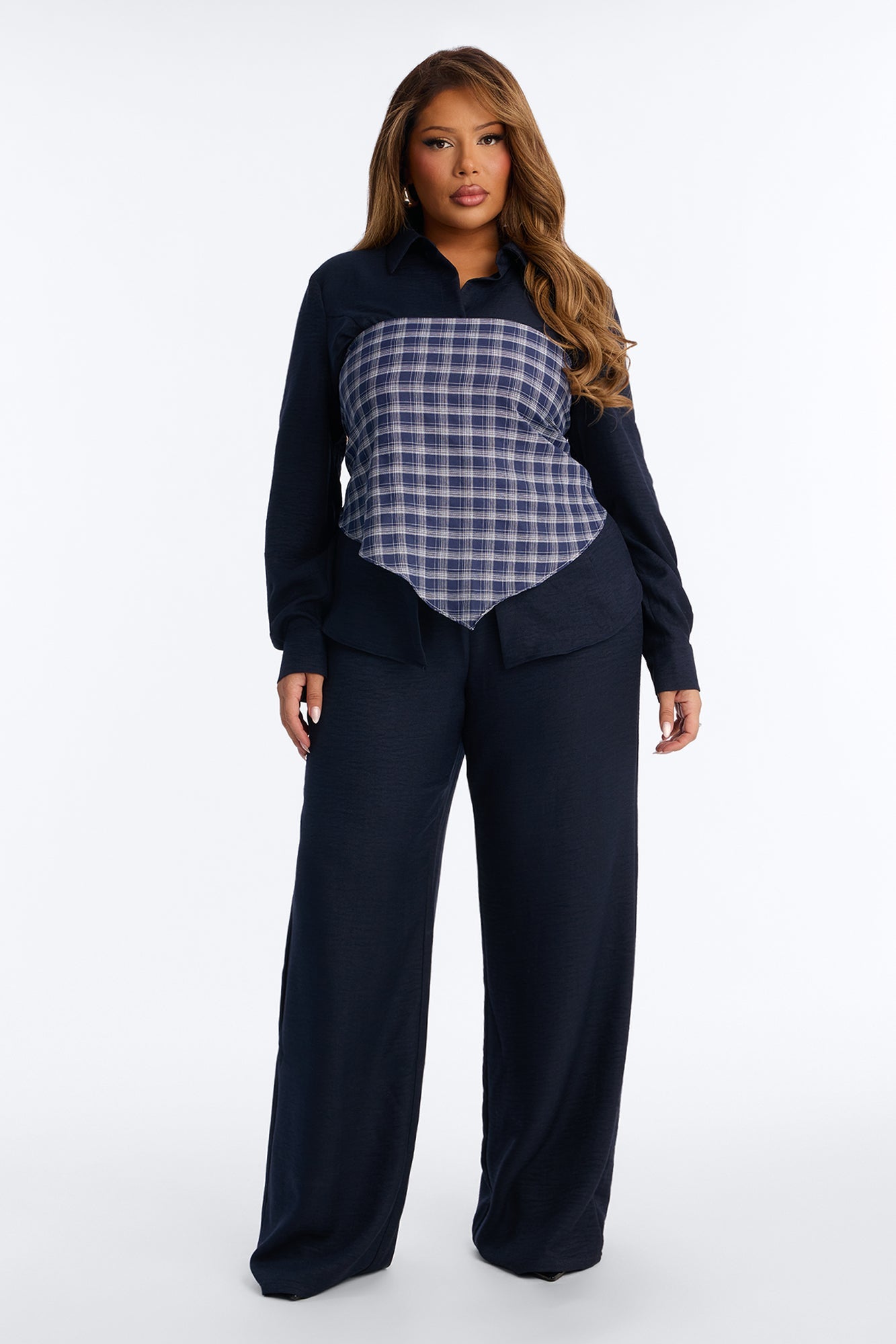Always Functional Scarf 3 Piece Pant Set - Navy