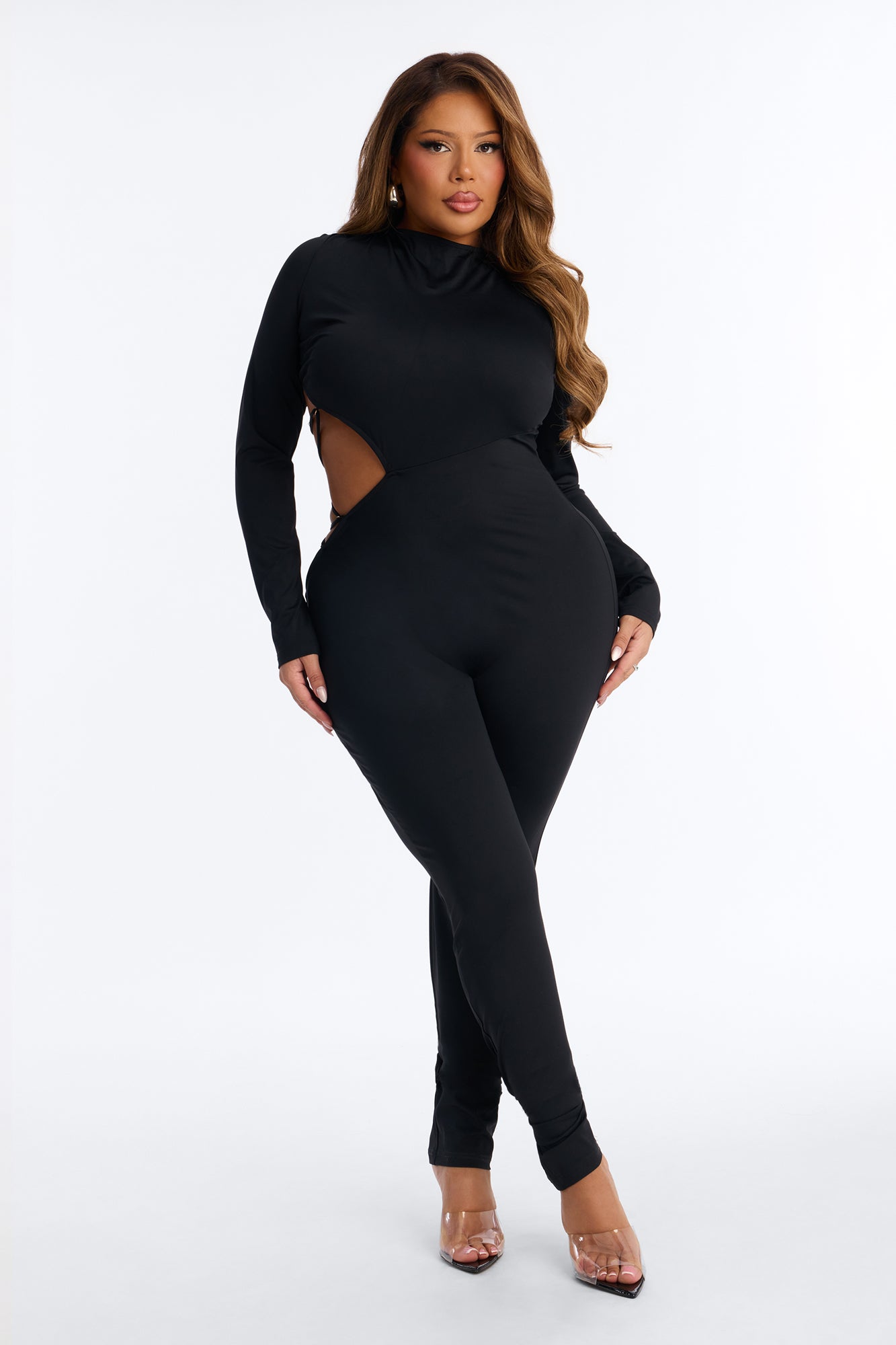Lee Lace Up Skinny Leg Jumpsuit - Black