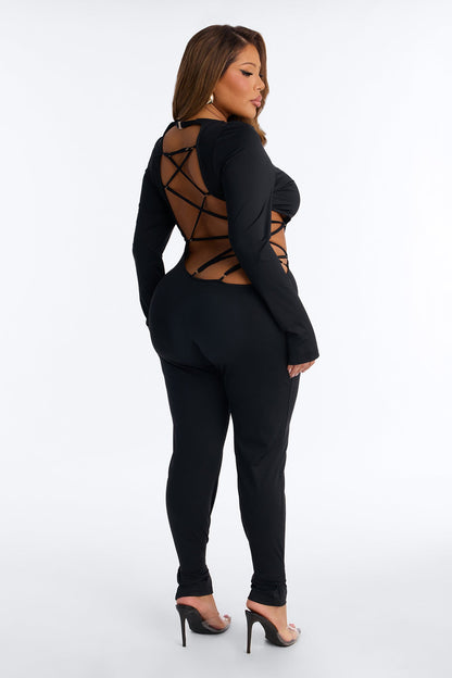 Lee Lace Up Skinny Leg Jumpsuit - Black