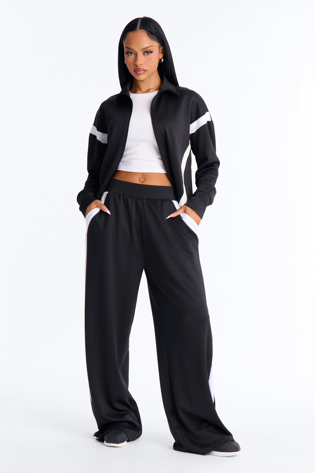 Stacy Scuba Zip Up Pant Set - Black