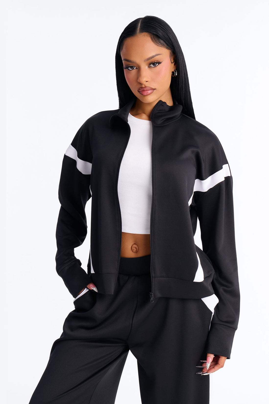 Stacy Scuba Zip Up Pant Set - Black