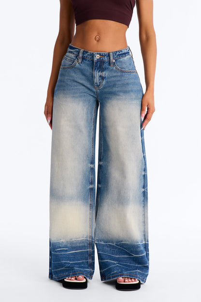 Tone Down Tinted Wide Leg Jeans - Medium Wash