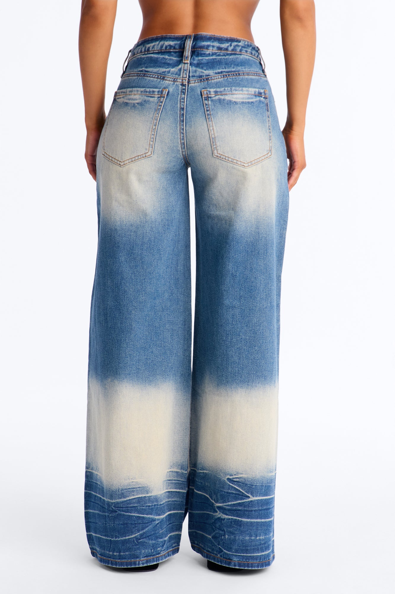 Tone Down Tinted Wide Leg Jeans - Medium Wash