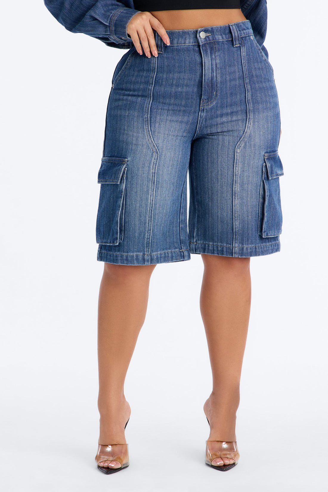 Lyon Cargo Denim Jorts - Medium Wash