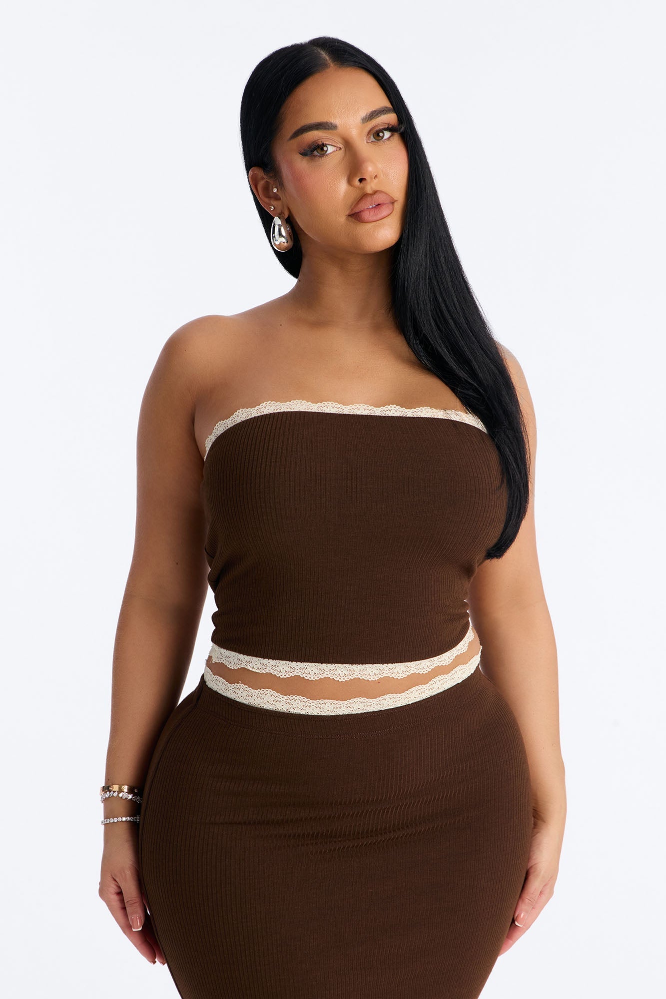 Your Darling Double Lined Ribbed Skirt Set - Chocolate