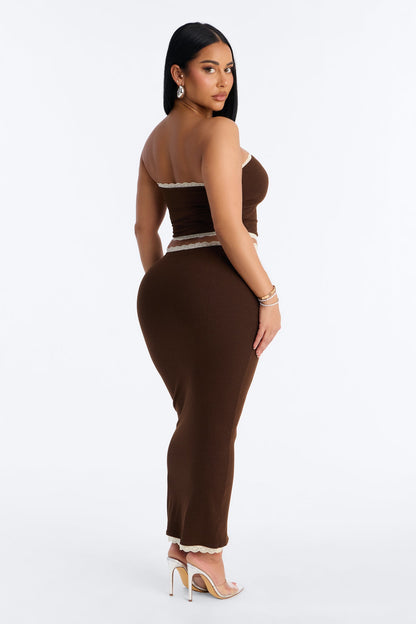 Your Darling Double Lined Ribbed Skirt Set - Chocolate
