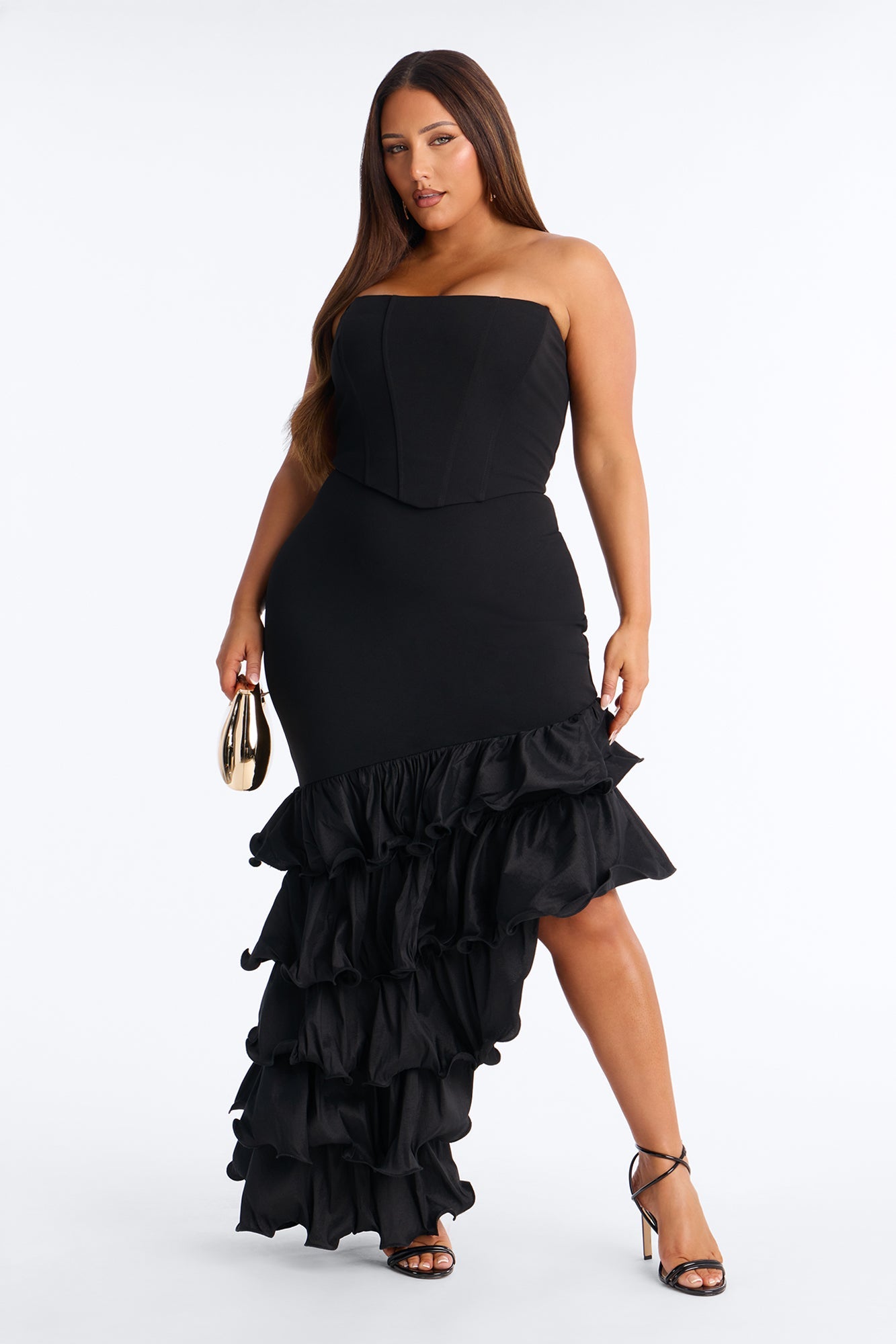 Trisha Tiered Ruffle Gown - Black