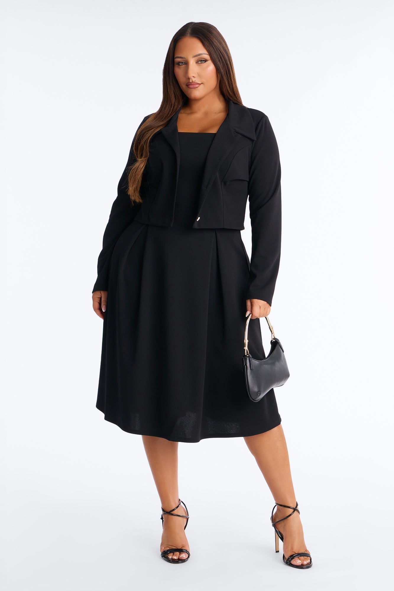 Janae Pleated Midi Dress 2 Piece Set - Black