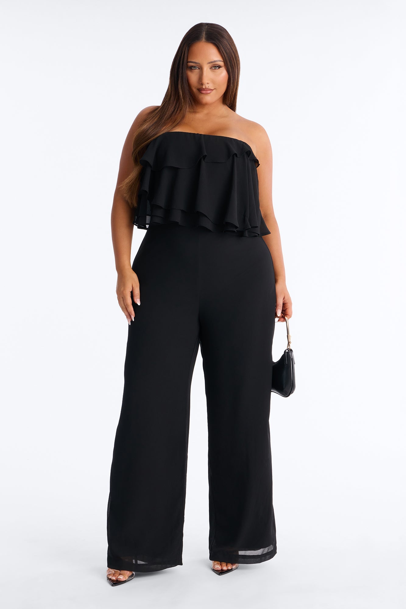 Risa Ruffle Strapless Wide Leg Jumpsuit - Black