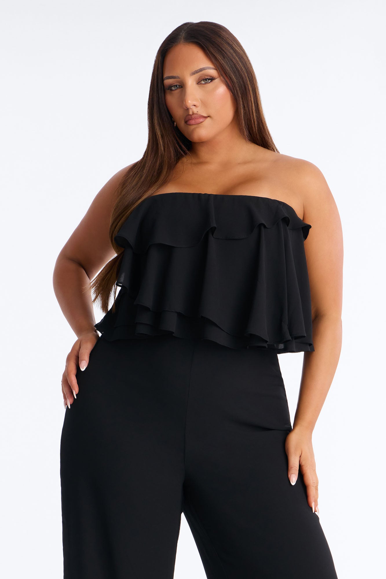 Risa Ruffle Strapless Wide Leg Jumpsuit - Black